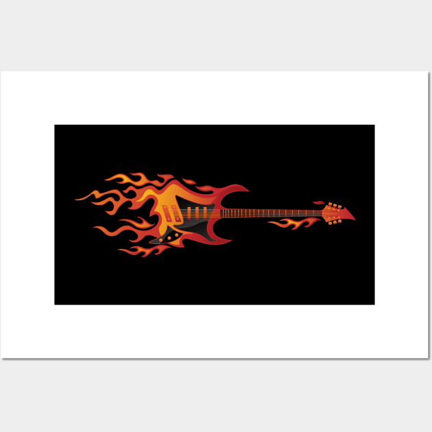 Electric Guitar Fire Illustration Wall Art by hobrath